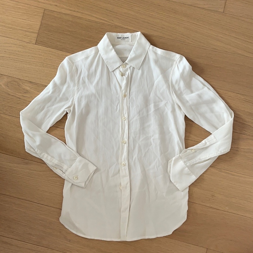 Saint Laurent White Shirt in Silk Crepe